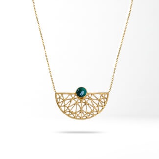 Geometric Malachite Crescent — 18K Yellow Solid Gold Necklace
