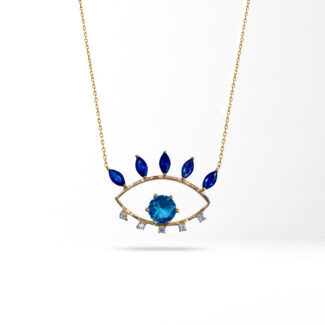 Sapphire Eye — 18K Yellow Solid Gold Necklace