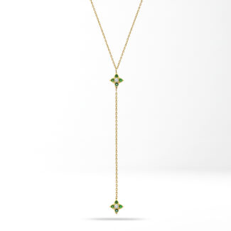 Clover Lariat — 18K ِYellow Solid Gold & Lab-Grown Emerald Necklace